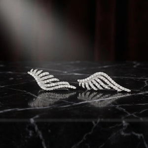 Sterling Silver Angel Wing Ear Climbers, Pave Crystal Earcuff, Fairy Core Earrings, Sweepup Climbing Earrings Gift, Wedding Gift