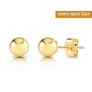 Elevate Your Style with 14K Yellow Gold Unisex Ball Stud Sleeper Earrings - Multiple Sizes Available!.
