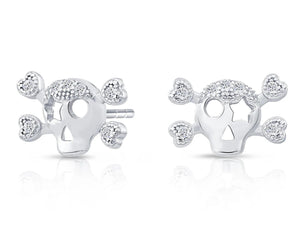 Dazzling CZ Skull and Bones Sterling Silver Stud Earrings.