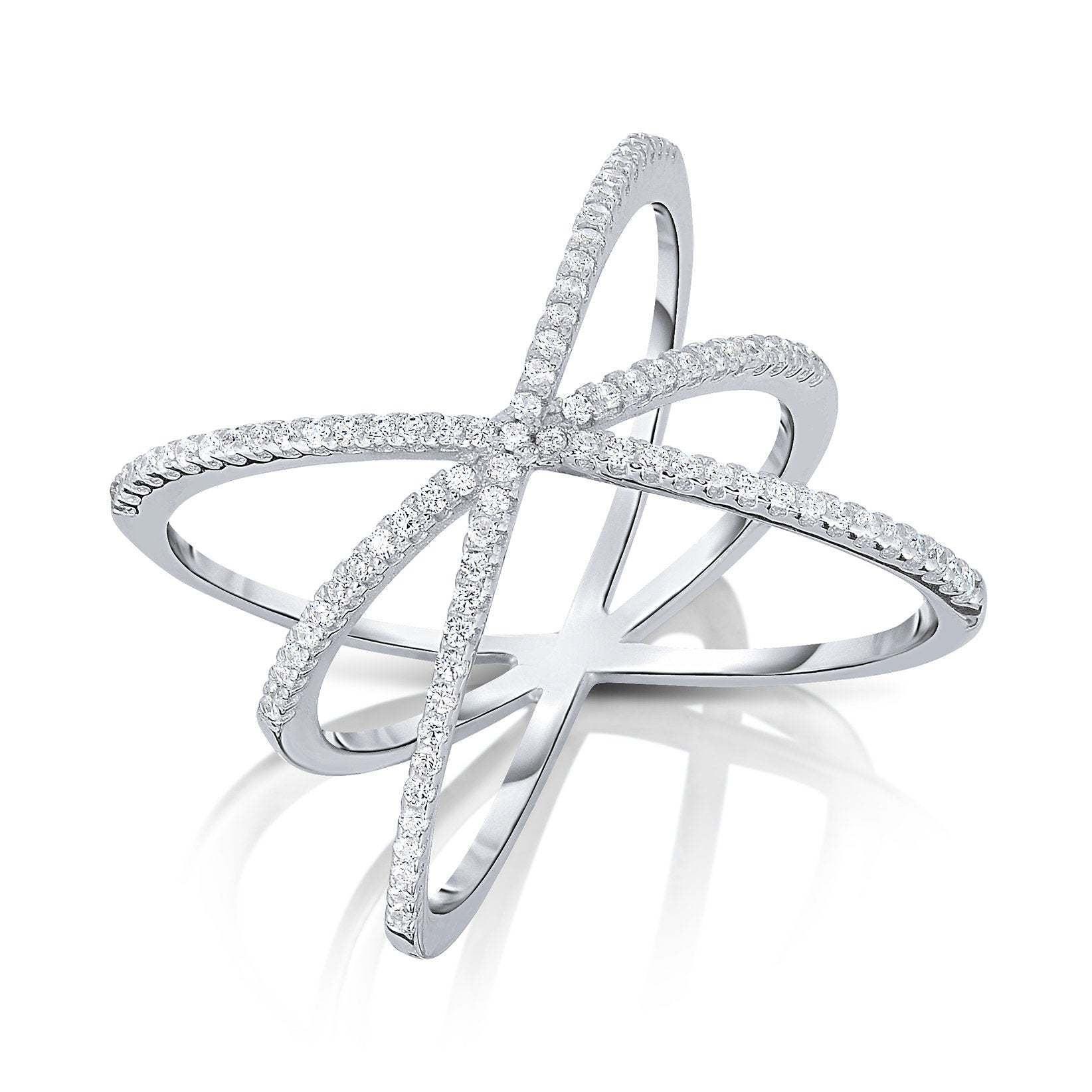 Dazzling Sterling Silver Triple X Ring with Cubic Zirconias – Perfect Gift for Her Birthdays & Everyday Elegance.