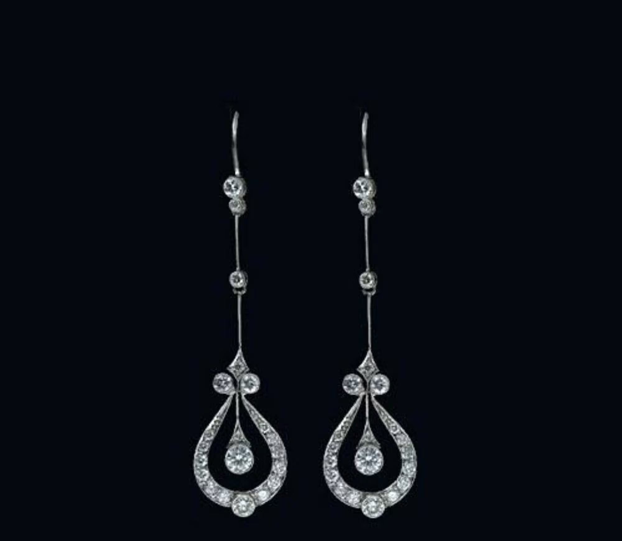 Long Drop Party Wear Earring, round Cut Moissanite Diamond Dangle Drop Earring, Art Nouveau Style Earring, Lever Back Earring, Birthday Gift