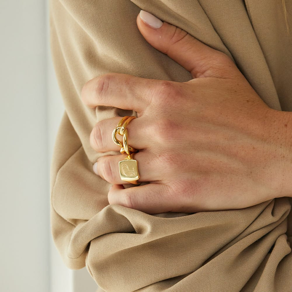 Polly Engravable Square Signet Ring 18Ct Gold Plate