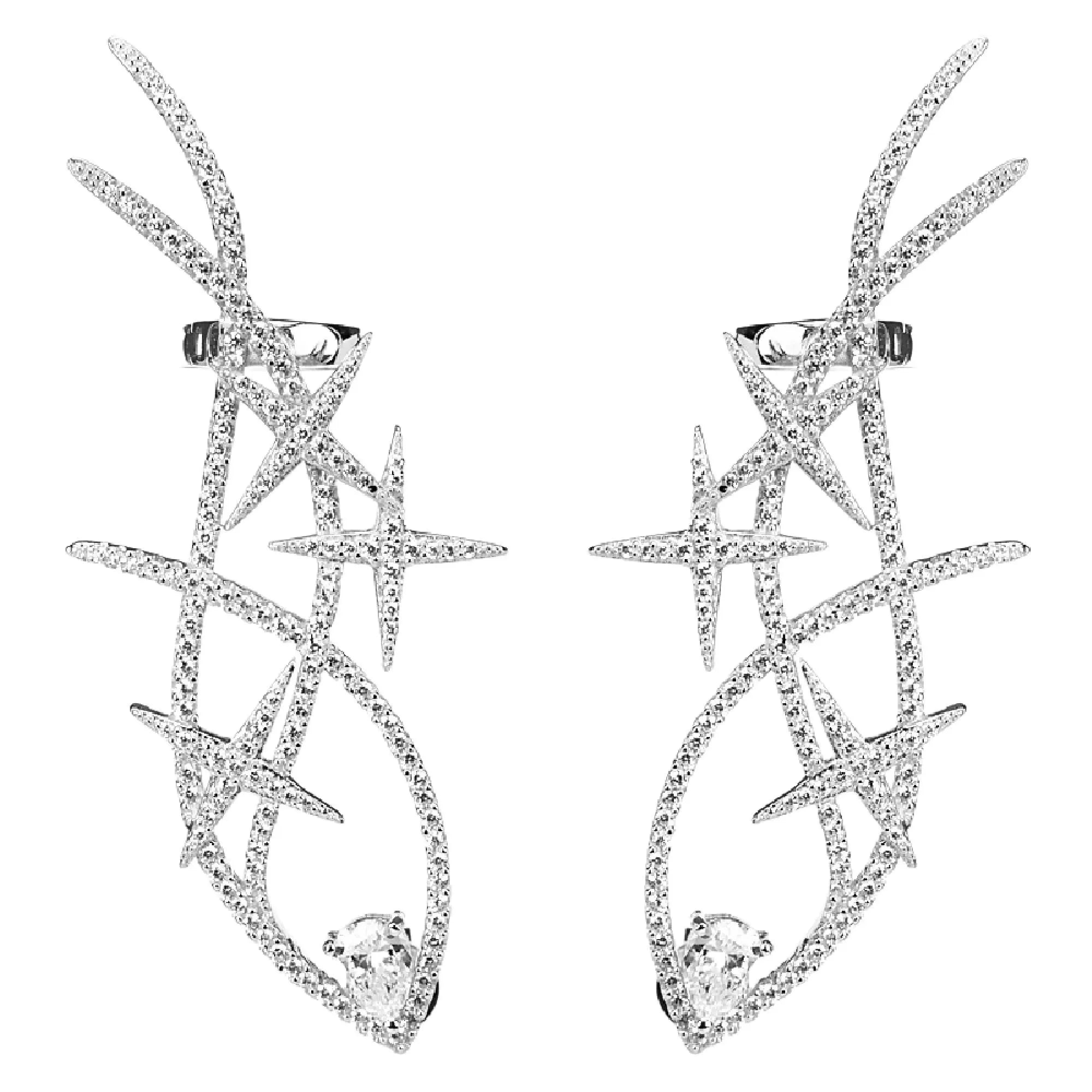 Sterling Silver Cubic Zirconia Shooting Star Ear Cuff Climbers