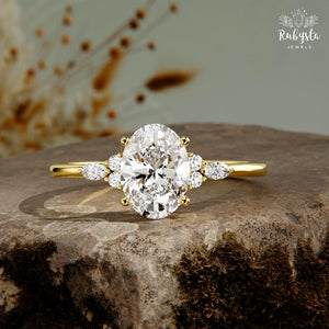 1Ct Oval Lab Diamond Engagement Ring: 14K Gold Promise Ring
