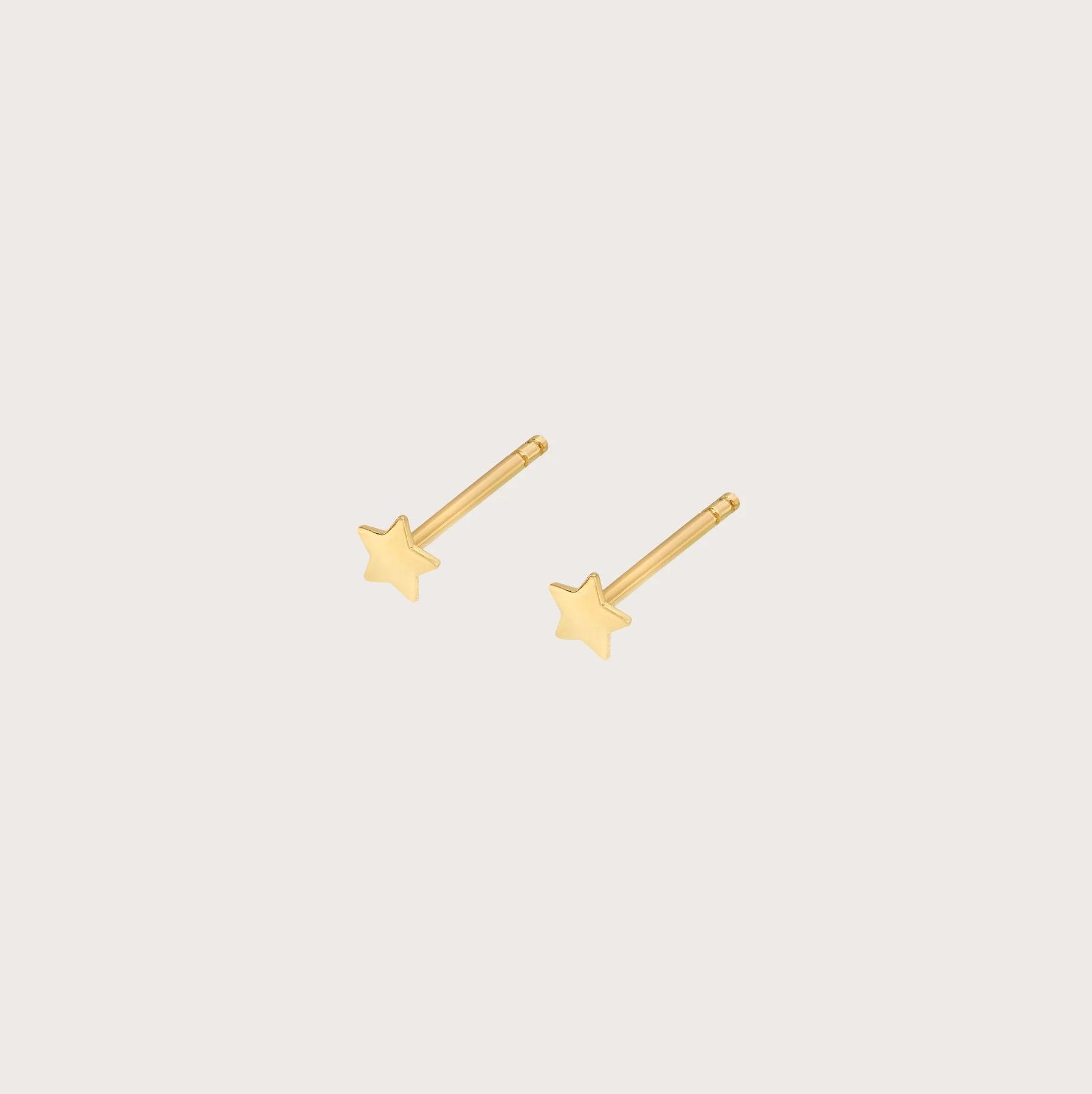 Dainty 14K Solid Gold Star Earrings - Celestial Minimalist Jewelry Elegance.