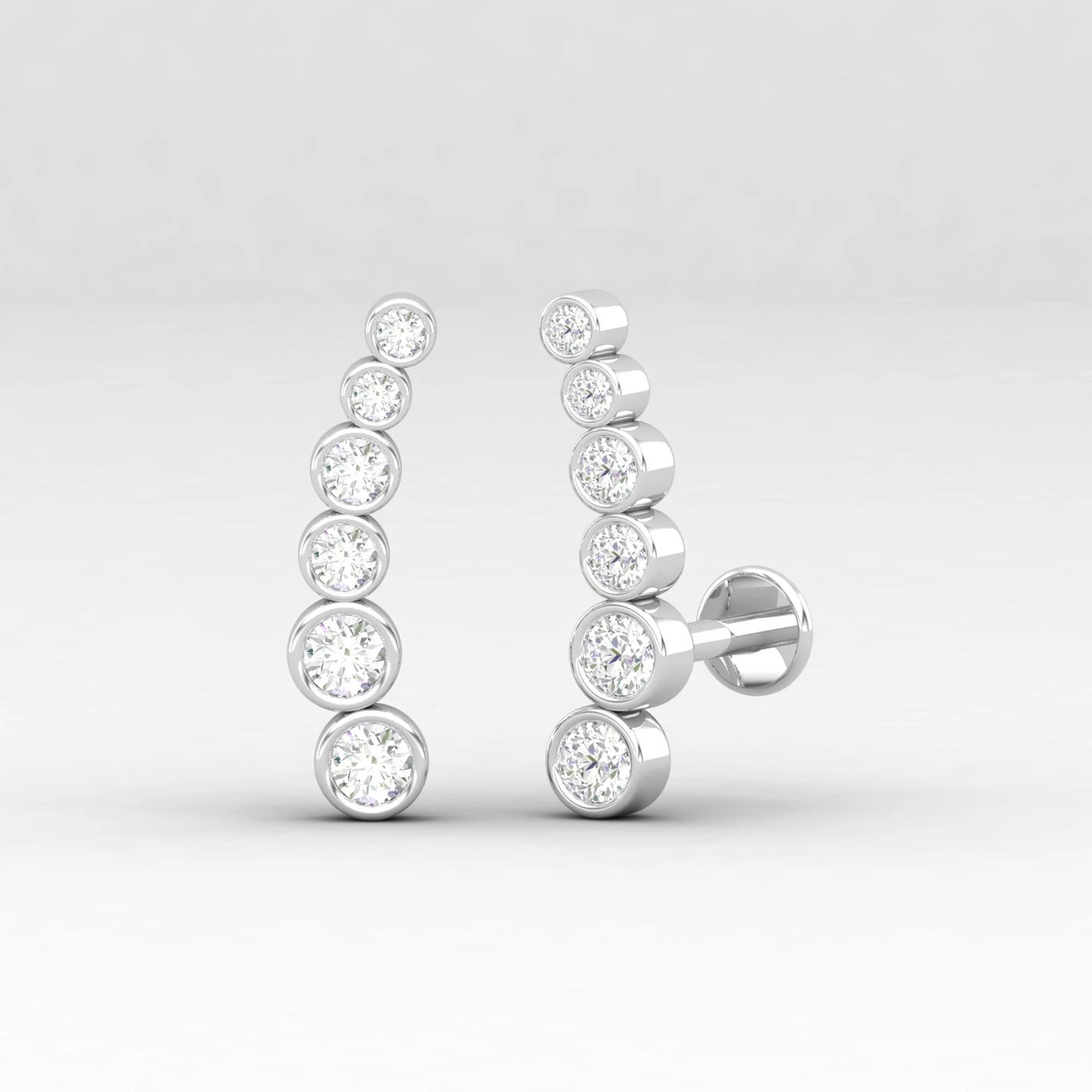 Diamond Earring, Diamond Graduation Piercing, Diamond Ear Climber, Diamond Ear Crawler, Wrap Crawler, Curved Earring, Gift for Her