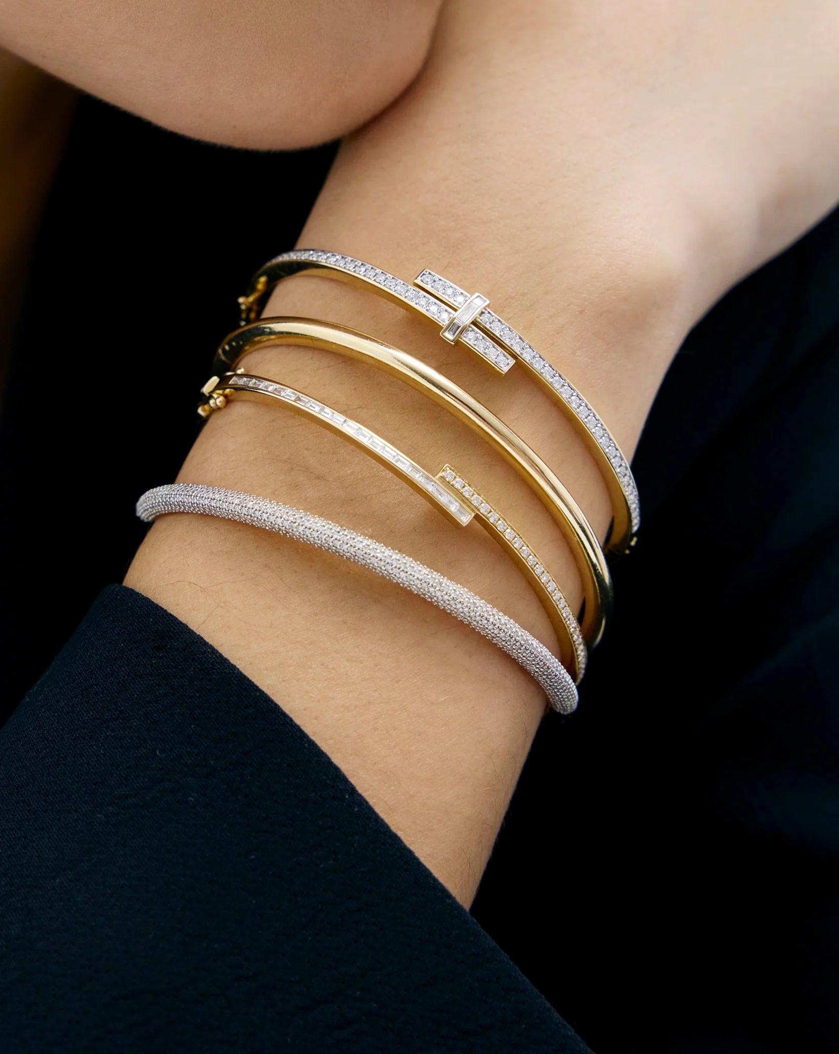 Elegant Baguette and Round Diamond Wrap Bangle.