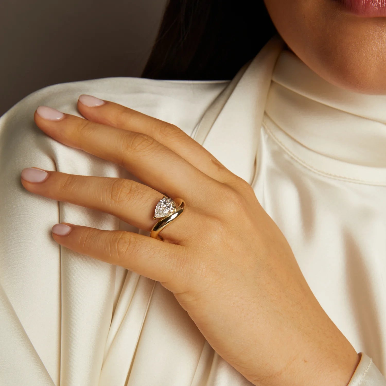 2Ct Pear Lab Grown Diamond Floating Ring NikNenz™ Premium Gold & Diamonds