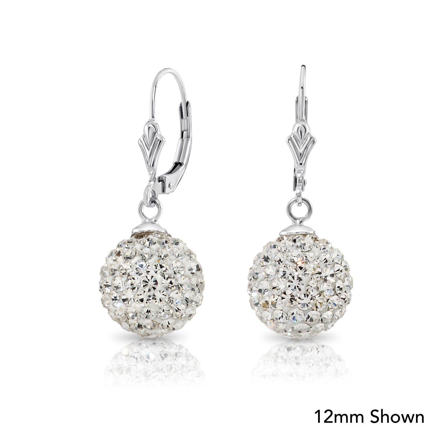 Elegant 925 Sterling Silver Crystal Ball Dangle Earrings with French Back - Perfect Gift for Her.