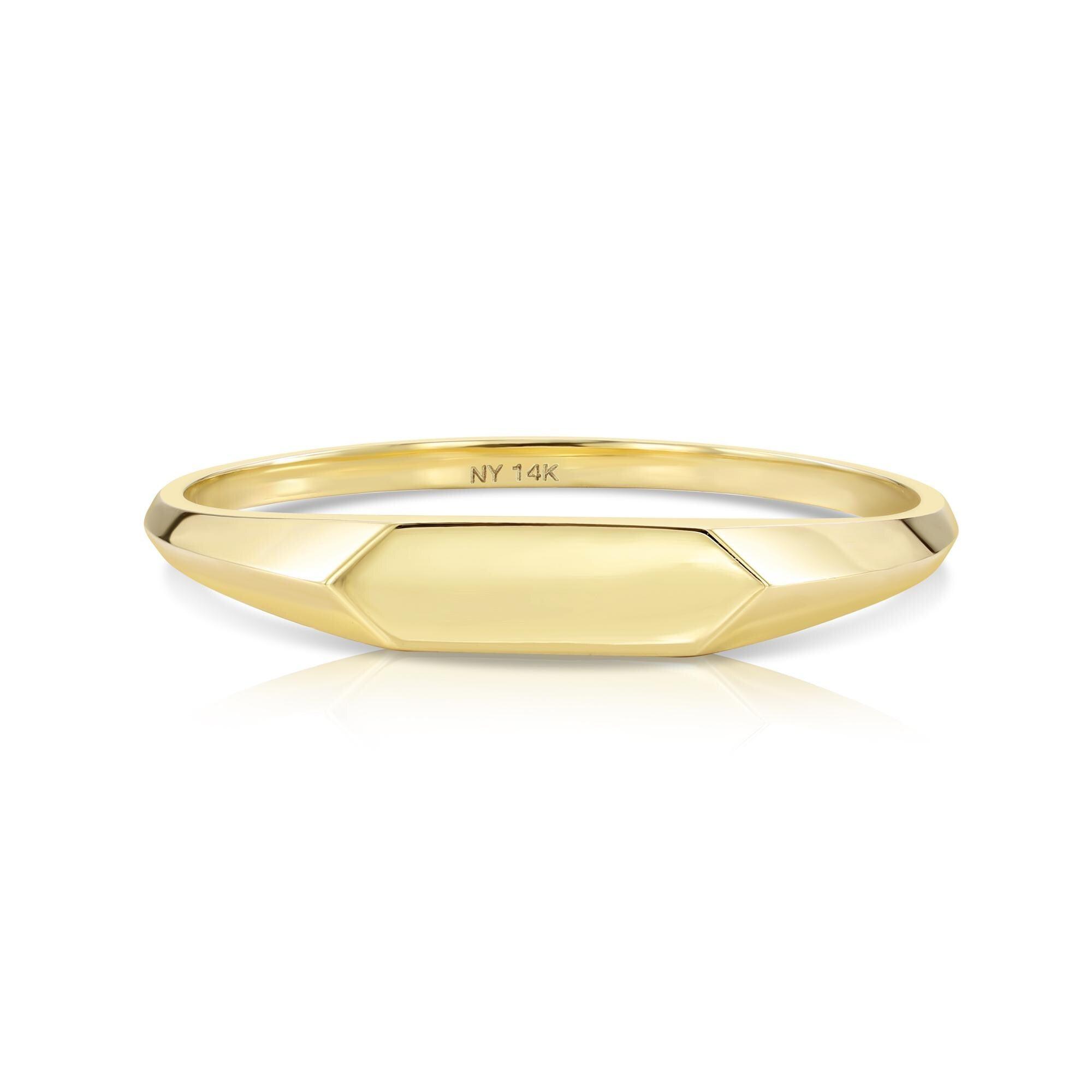 Dainty 14K Solid Yellow Gold Stackable Signet Ring.