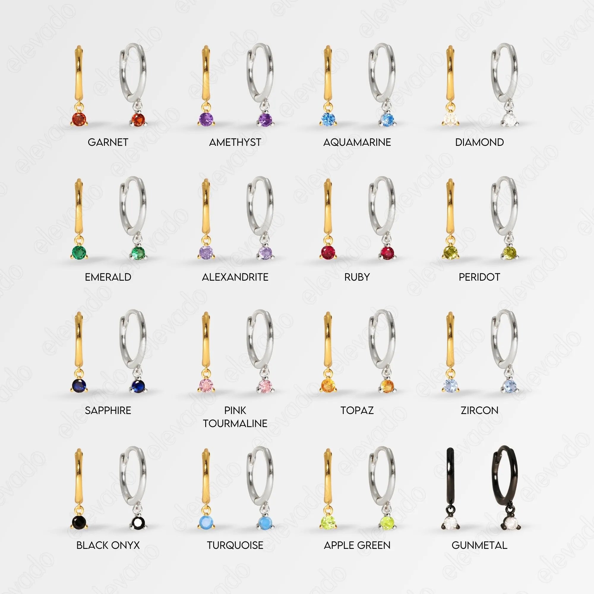 Diamond Birthstone Dangle Hoop Earring • 18K Gold Plated Sterling Silver