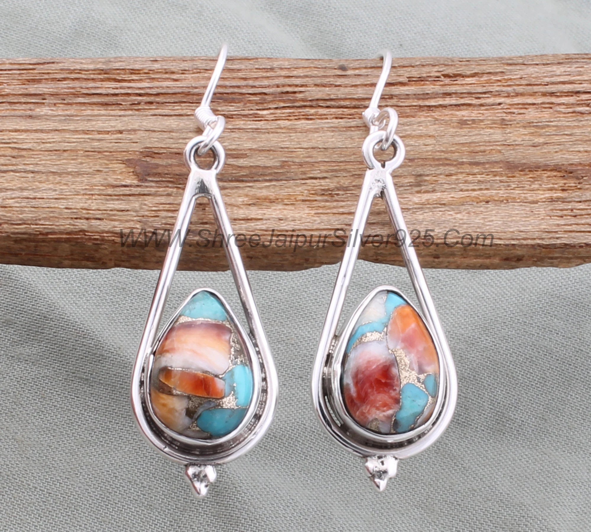 Oyster Copper Turquoise Pear Earrings: Handmade Sterling Silver Boho Jewelry