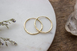Hammered Gold Hoop Earrings, Textured Small Gold Earring Hoops, Medium 14K Gold Filled Simple Hoops, Hand Forged 25Mm - #04AE-05-043