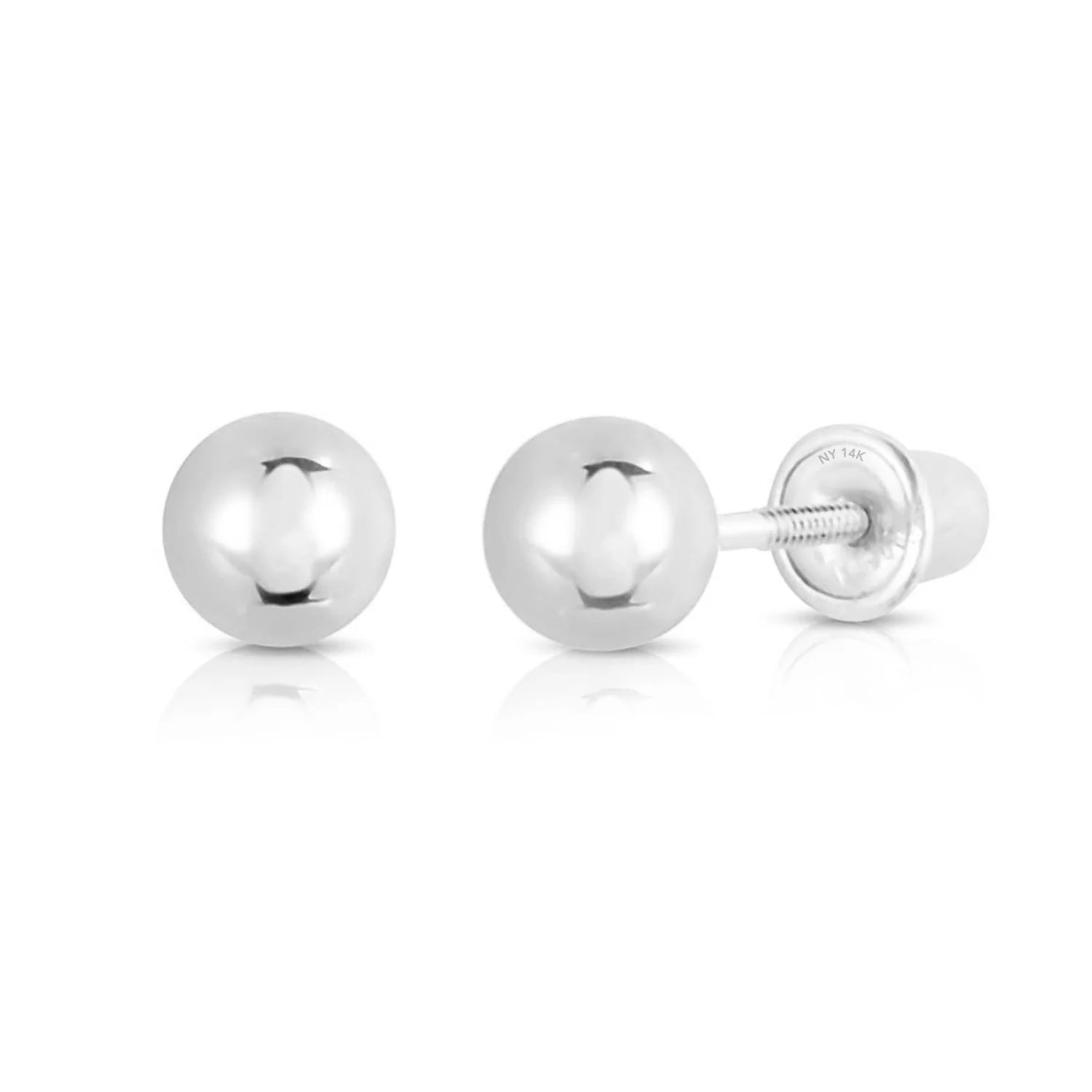 14K White Gold Classic Ball Stud Earrings with Screwbacks
