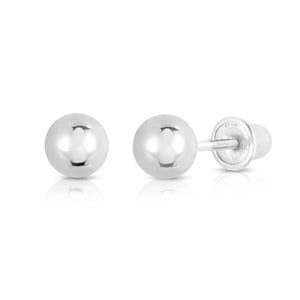 14K White Gold Classic Ball Stud Earrings with Screwbacks