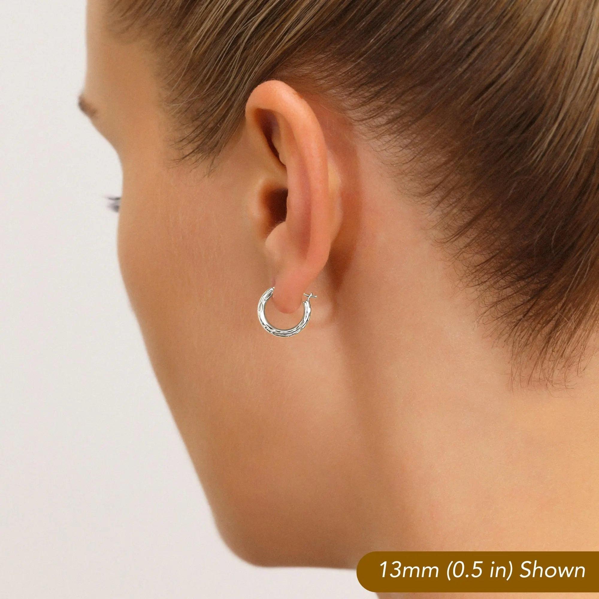 Stunning 10K White Gold Hand-Engraved Diamond-Cut Hoop Earrings - Crafted in the USA.