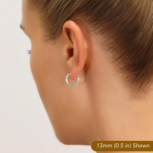 Stunning 10K White Gold Hand-Engraved Diamond-Cut Hoop Earrings - Crafted in the USA.