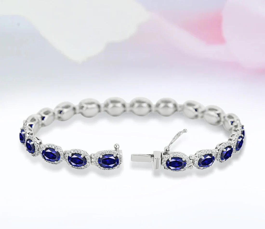 Blue Sapphire Bracelet for Women Blue Gemstone Bracelet Anniversary Gift for Women Engagement Bracelet 925 Sterling Silver Sapphire Bracelet