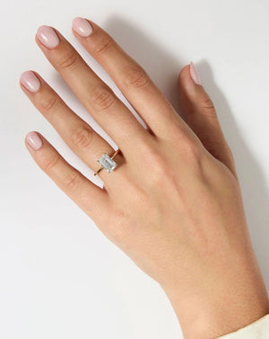 Stunning 3.62ct Emerald Lab Diamond Hidden Halo Ring – Elegant Ultra Thin 14K Gold Engagement Ring.