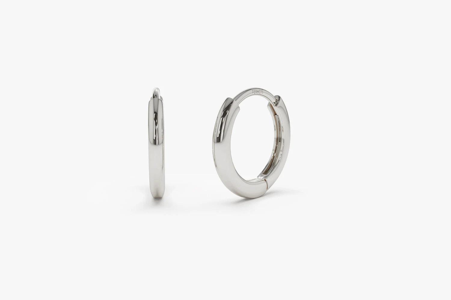 Elegant 14K Solid Gold Mini Huggie Hoop Earrings - 10MM & 12.5MM Options.