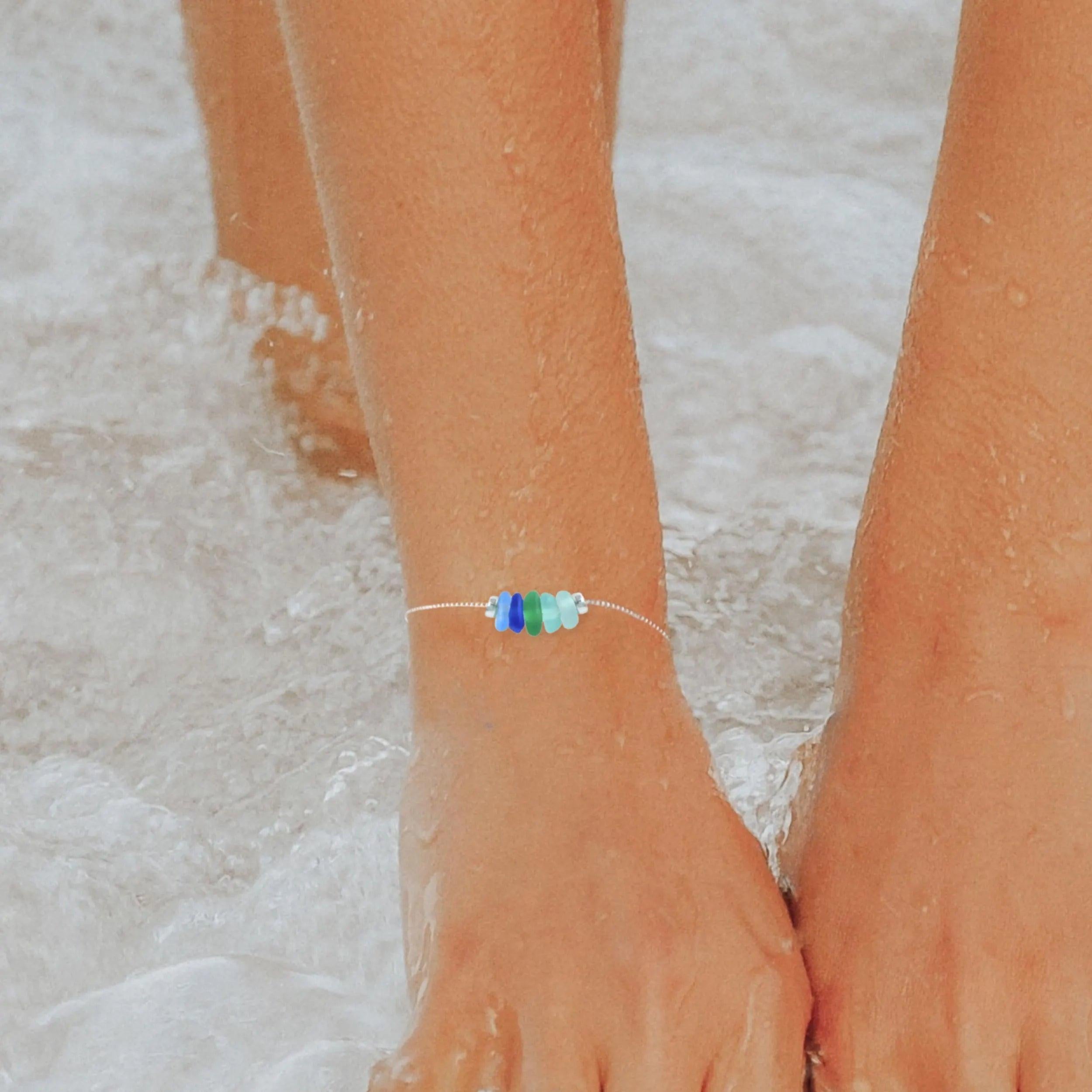 Dainty Aqua Sea Glass Bracelet in Sterling Silver - Perfect Beach-Inspired Jewelry Gift.