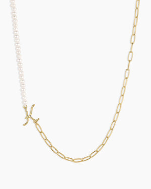 Lou Pearl Alphabet Necklace NikNenz™ Premium Gold & Diamonds