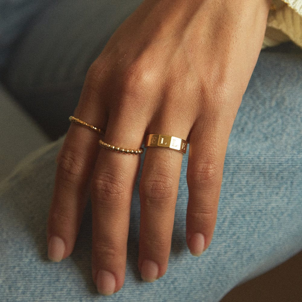 Engravable Geometric Band Ring 18Ct Gold Plate