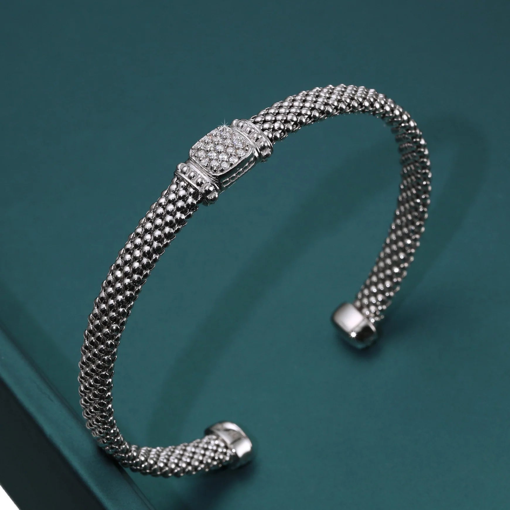 Sterling Silver Simulated Diamond Italian Cuff Bracelet, Fits 7In-8In