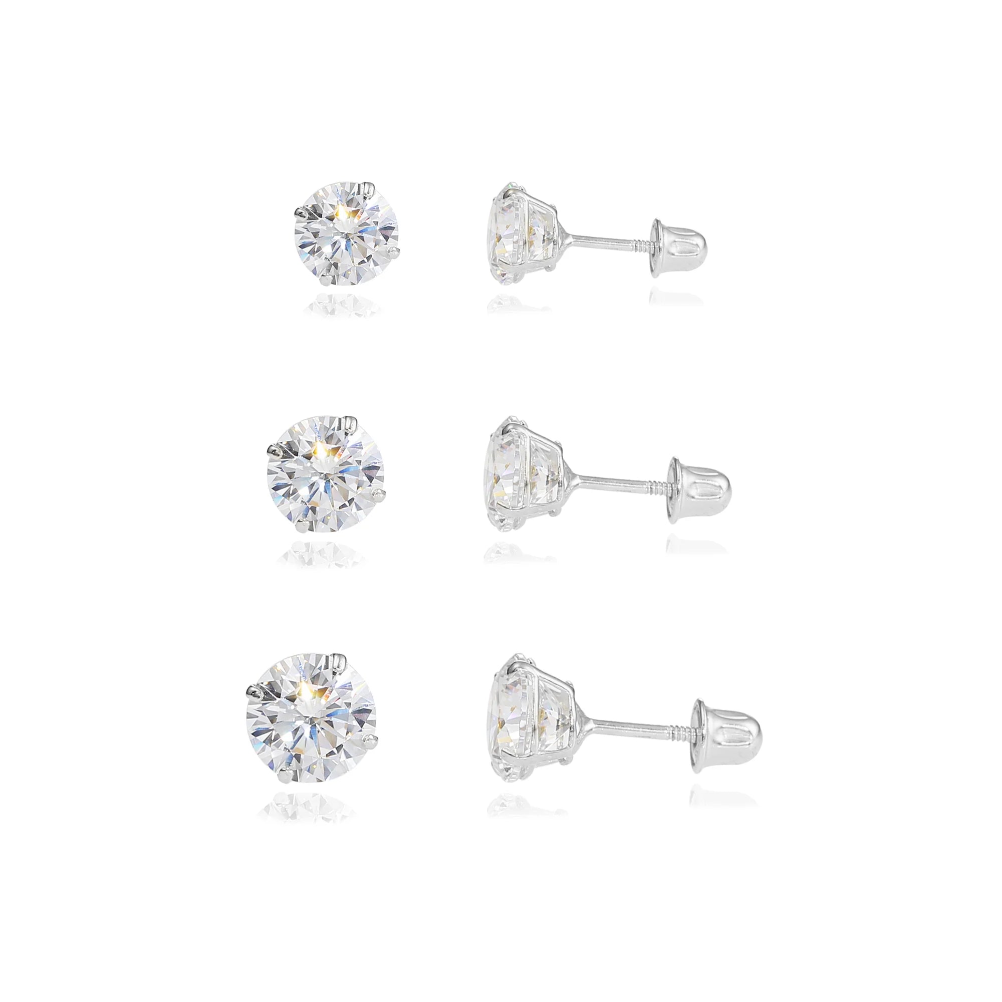 Bundle Set of 3! 14K Gold Classic Solitaire Stud Earrings, Screw-Back