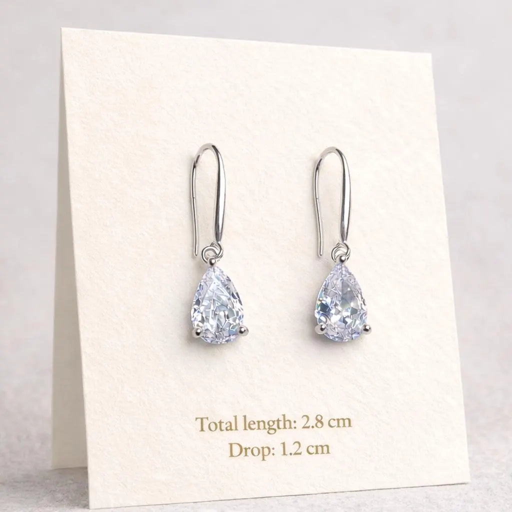 Teardrop Crystal Earrings: Sterling Silver Hooks, CZ Diamond Simulation