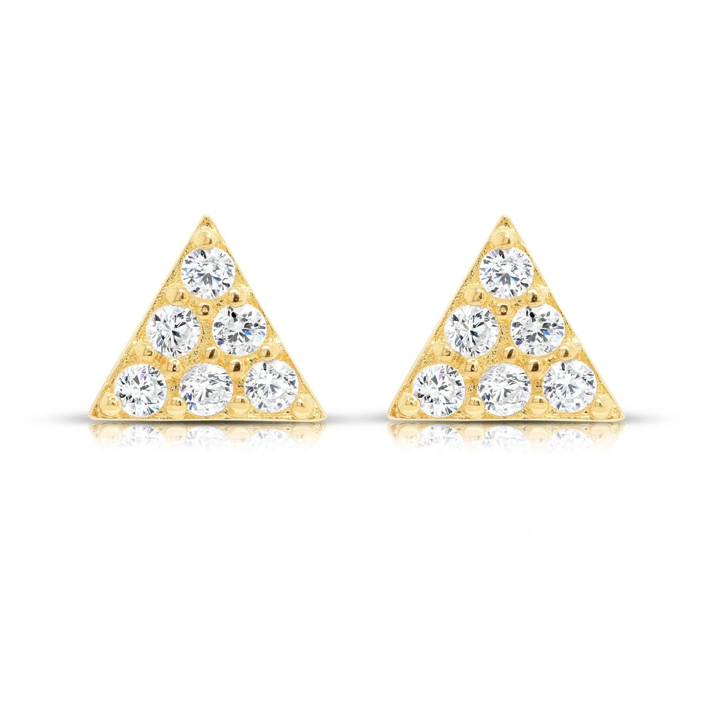 14K Gold Triangle Stud Earrings with Sparkling Cubic Zirconia