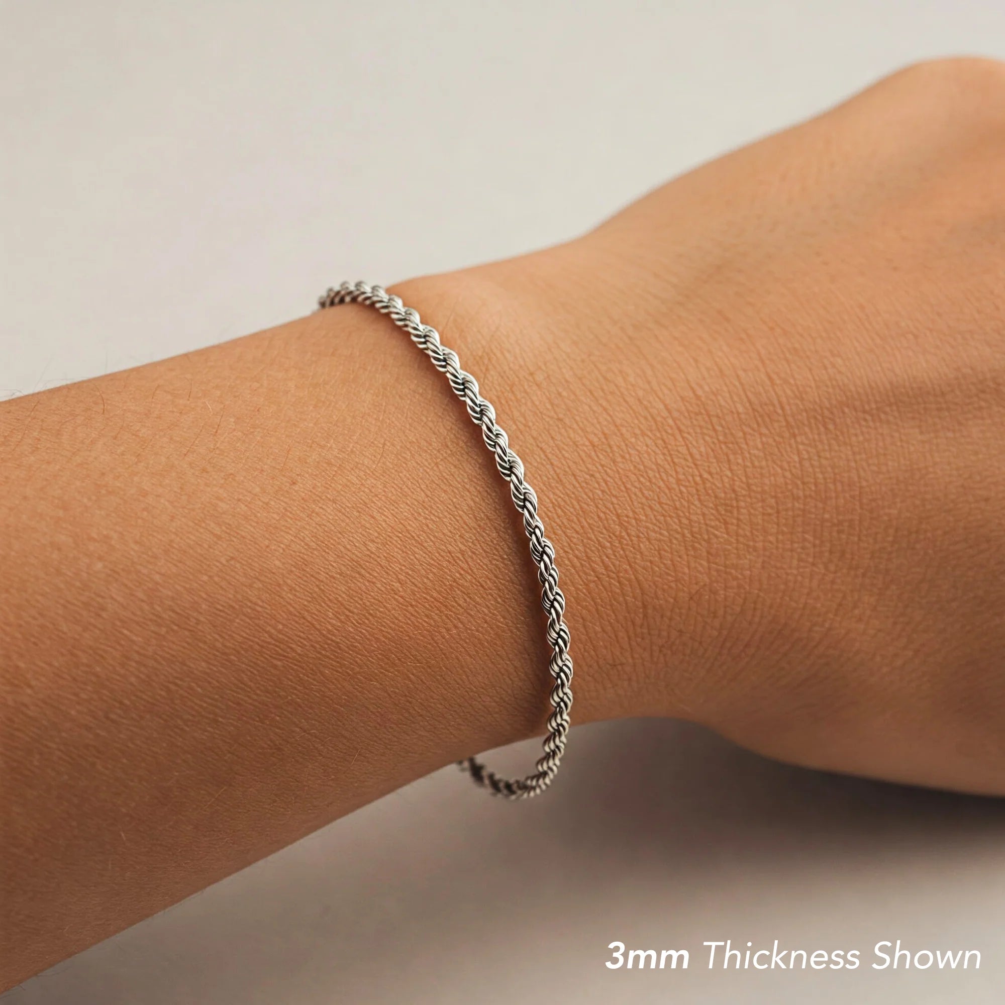 Solid Sterling Silver Rope Chain Bracelet