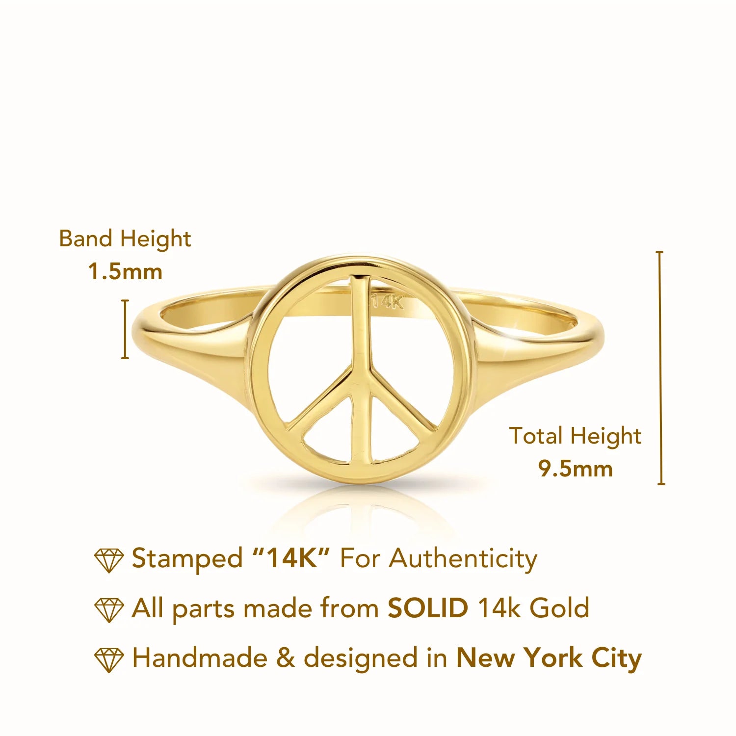 14K Yellow Gold Peace Sign Ring