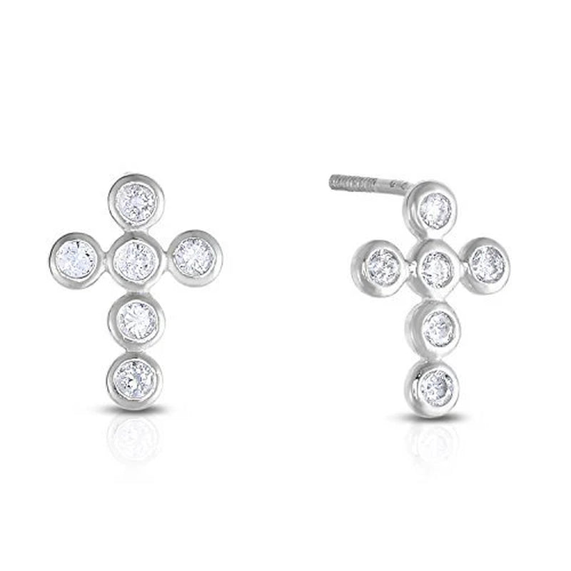 Elegant Classic Cross Stud Earrings for Girls in 14K Gold