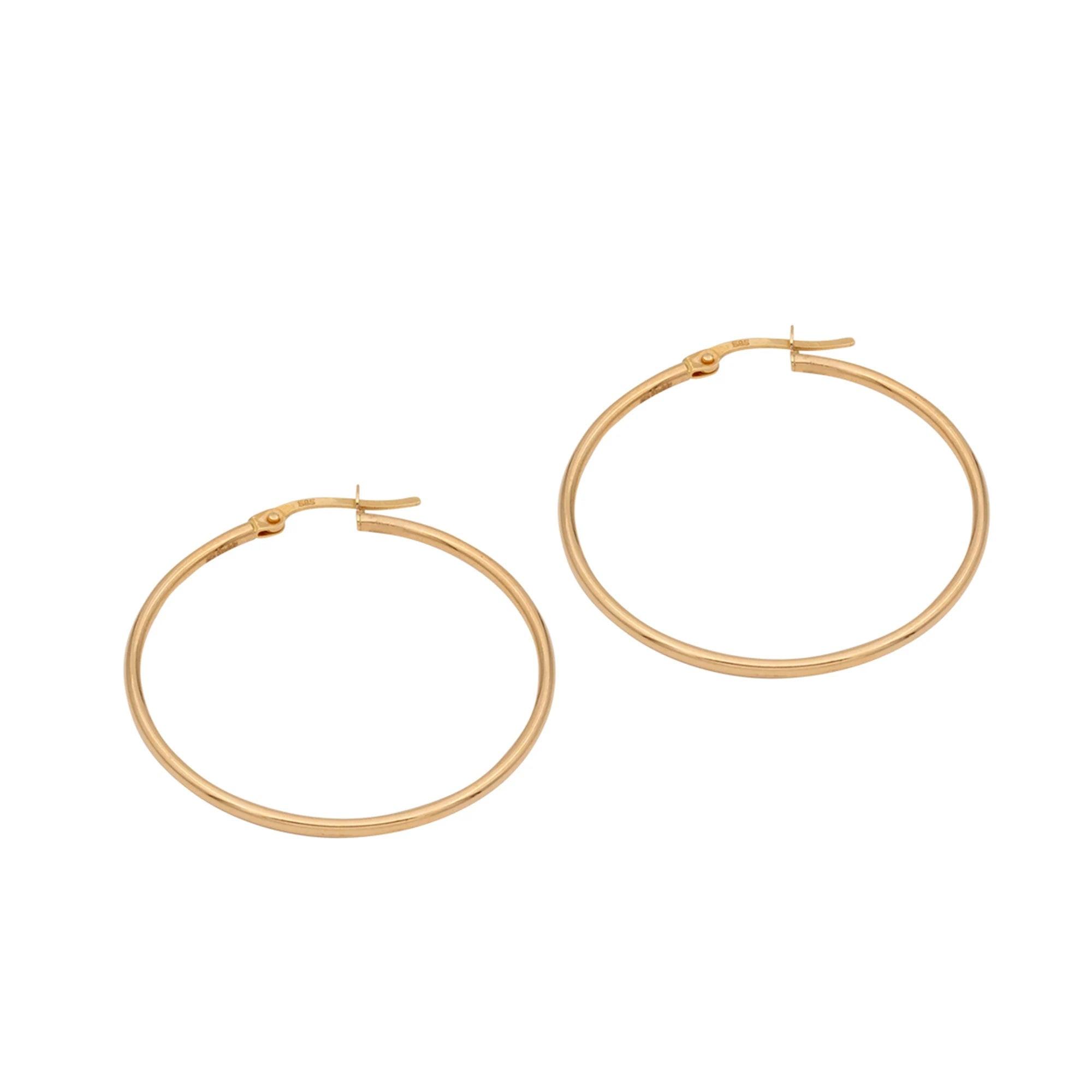 Elegant 14K Solid Gold Hoop Earrings - Classic Thickness, Available in Multiple Sizes (13mm, 18mm, 23mm, 32mm).