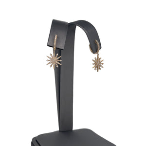 14K Yellow Gold Diamond Starburst Dangle Huggie Earrings