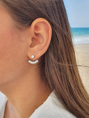 Elegant Diamond CZ Ear Jacket Earrings, Sterling Silver Front and Back Earrings