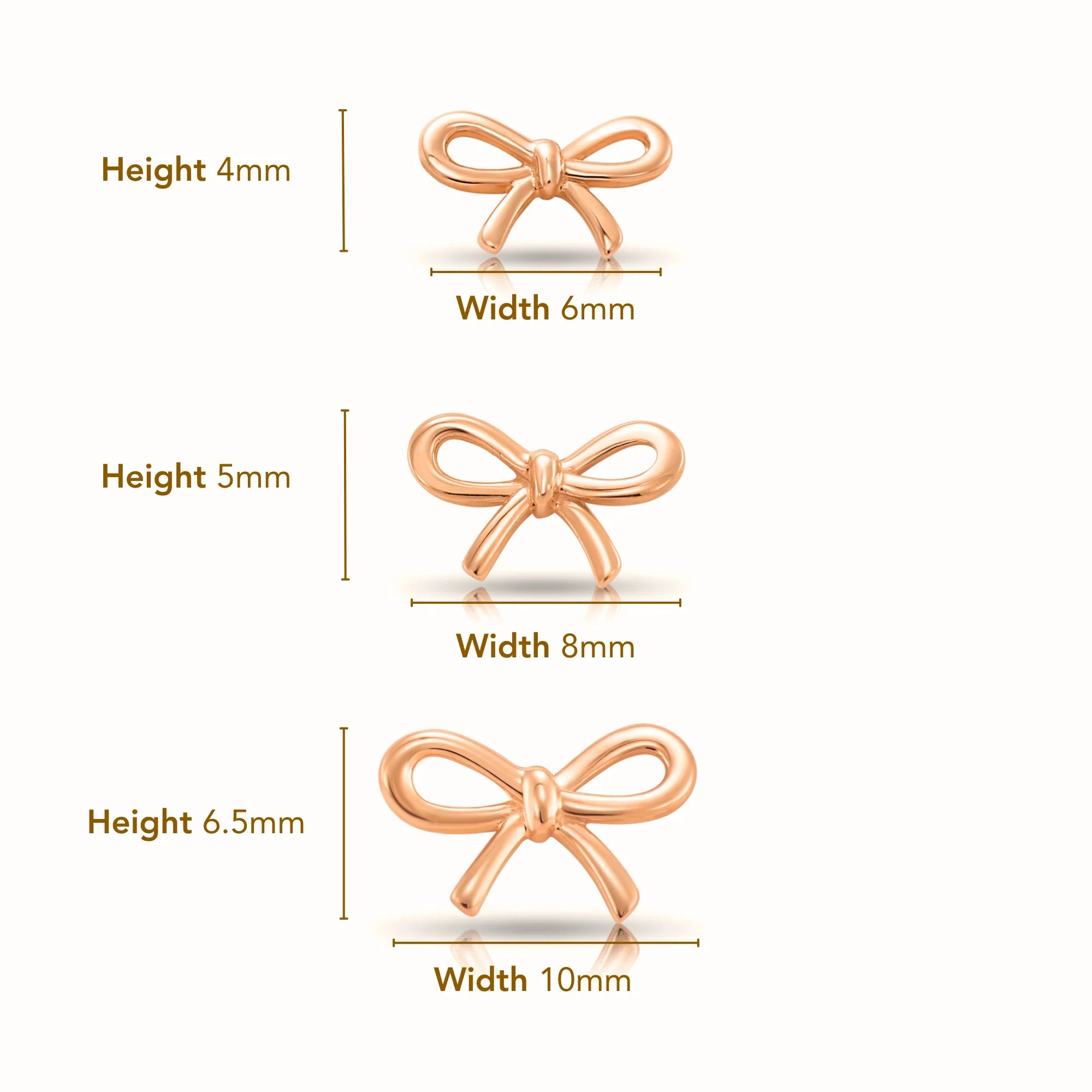 14K Solid Rose Gold Ribbon Bow Stud Earrings, with Secure Screw-Backs