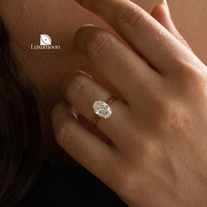 Oval Lab Grown Diamond Engagement Ring: 14K Solid Gold Solitaire