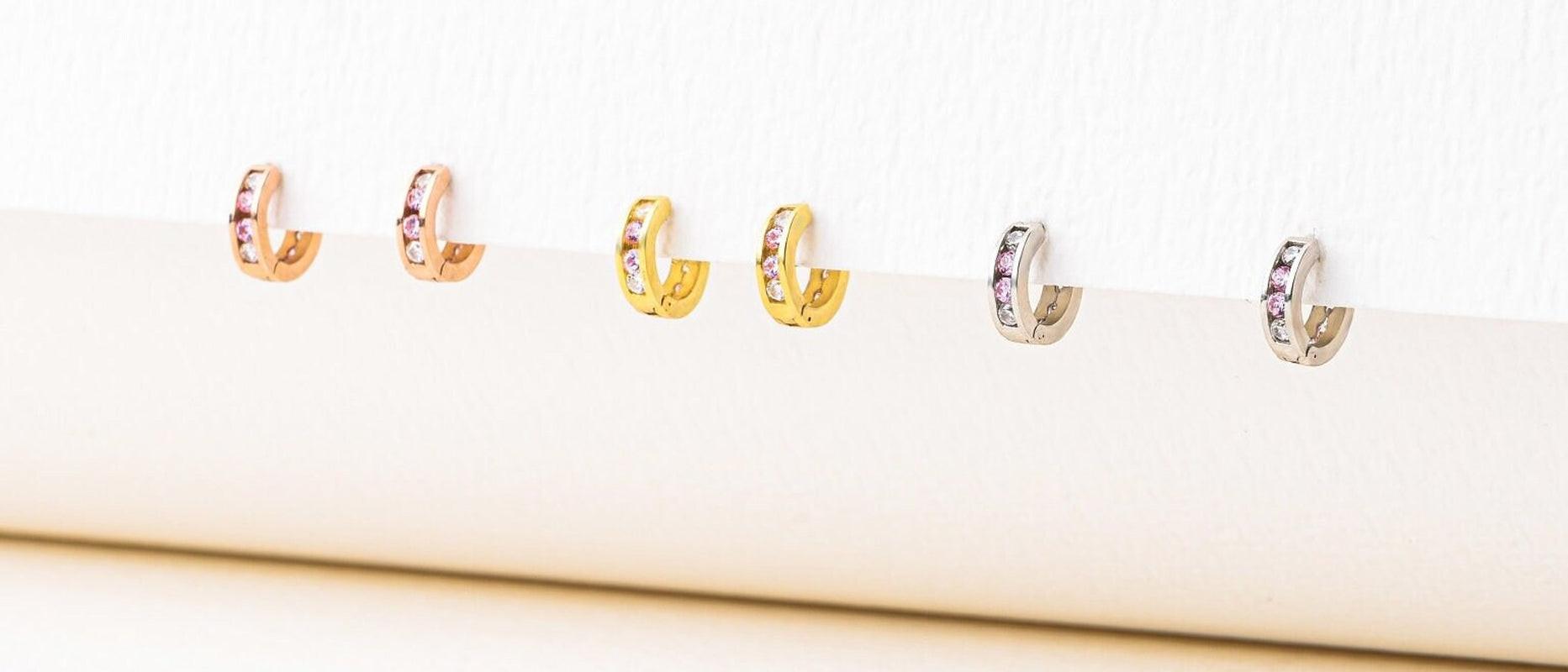 Dainty 925 Silver & Gold Colorful Gemstone Hoop Earrings - Perfect Birthday Gift!.