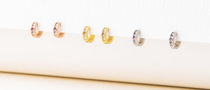 Dainty 925 Silver & Gold Colorful Gemstone Hoop Earrings - Perfect Birthday Gift!.