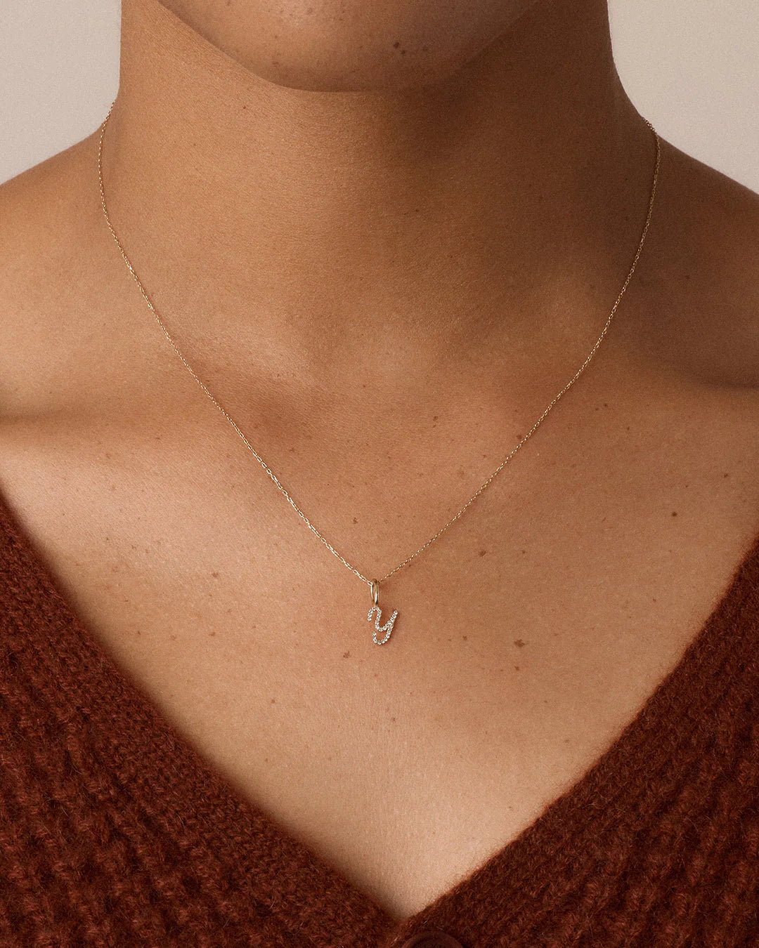 Diamond Script Alphabet Charm Necklace