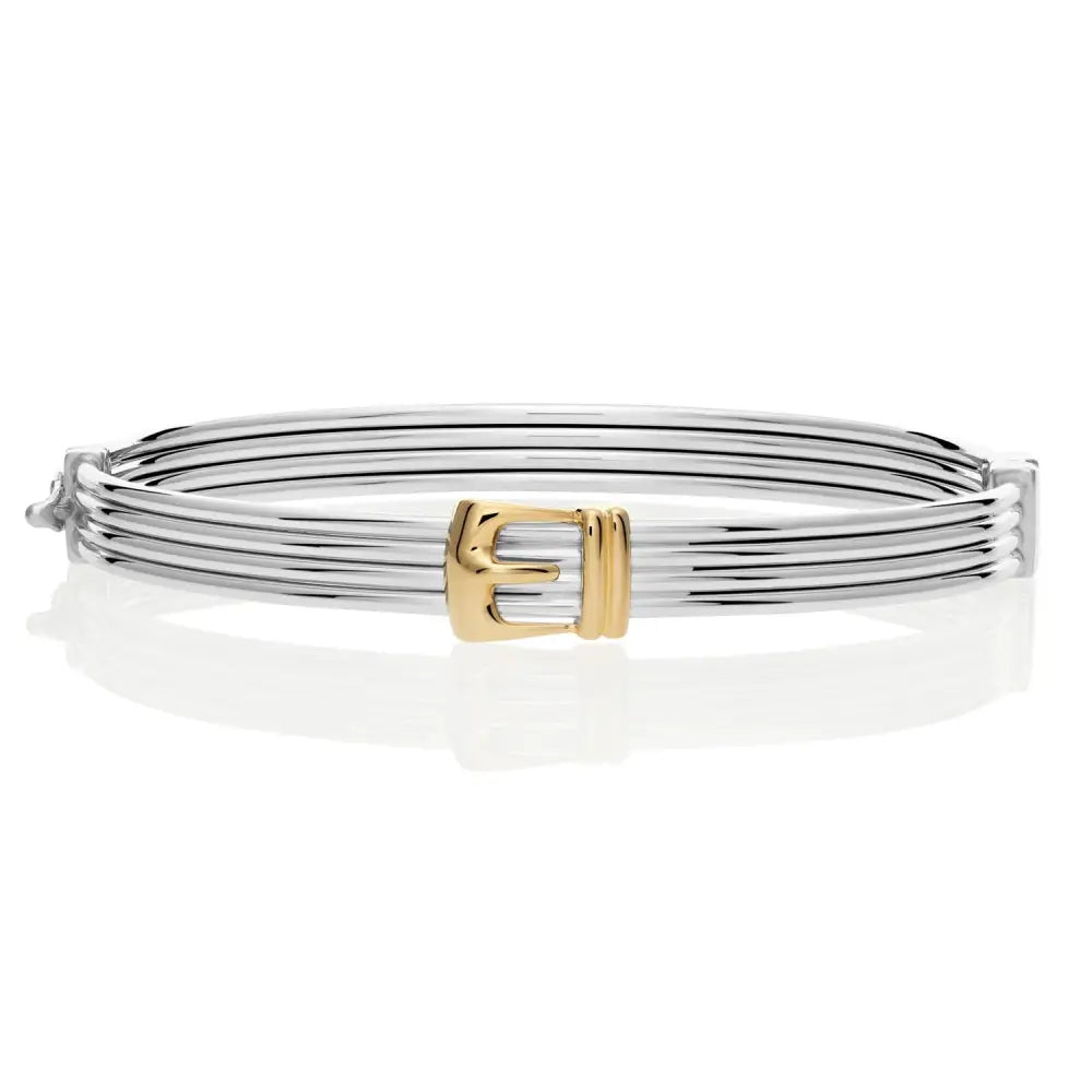 Fancy Two-Tone Hinged Buckle Bracelet in Sterling Silver