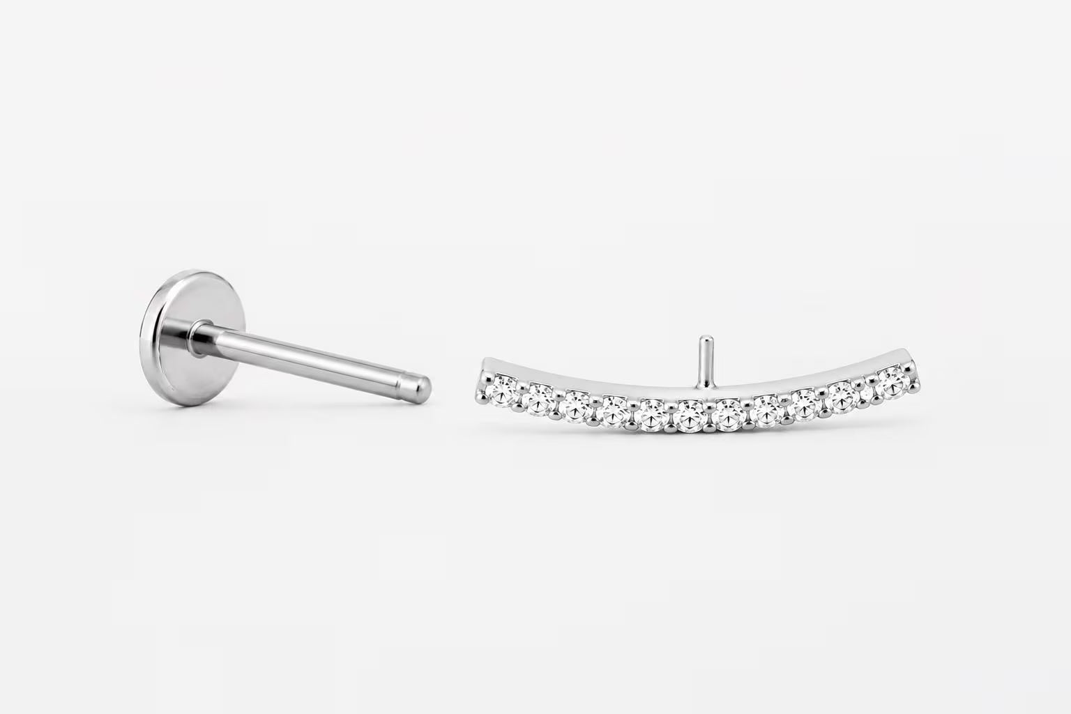 Flat Back Ear Climber, Titanium CZ Ear Crawler Earring, Threadless Push Pin Helix Cartilage Tragus Stud, 16G 18G 20G Dainty Gold Silver