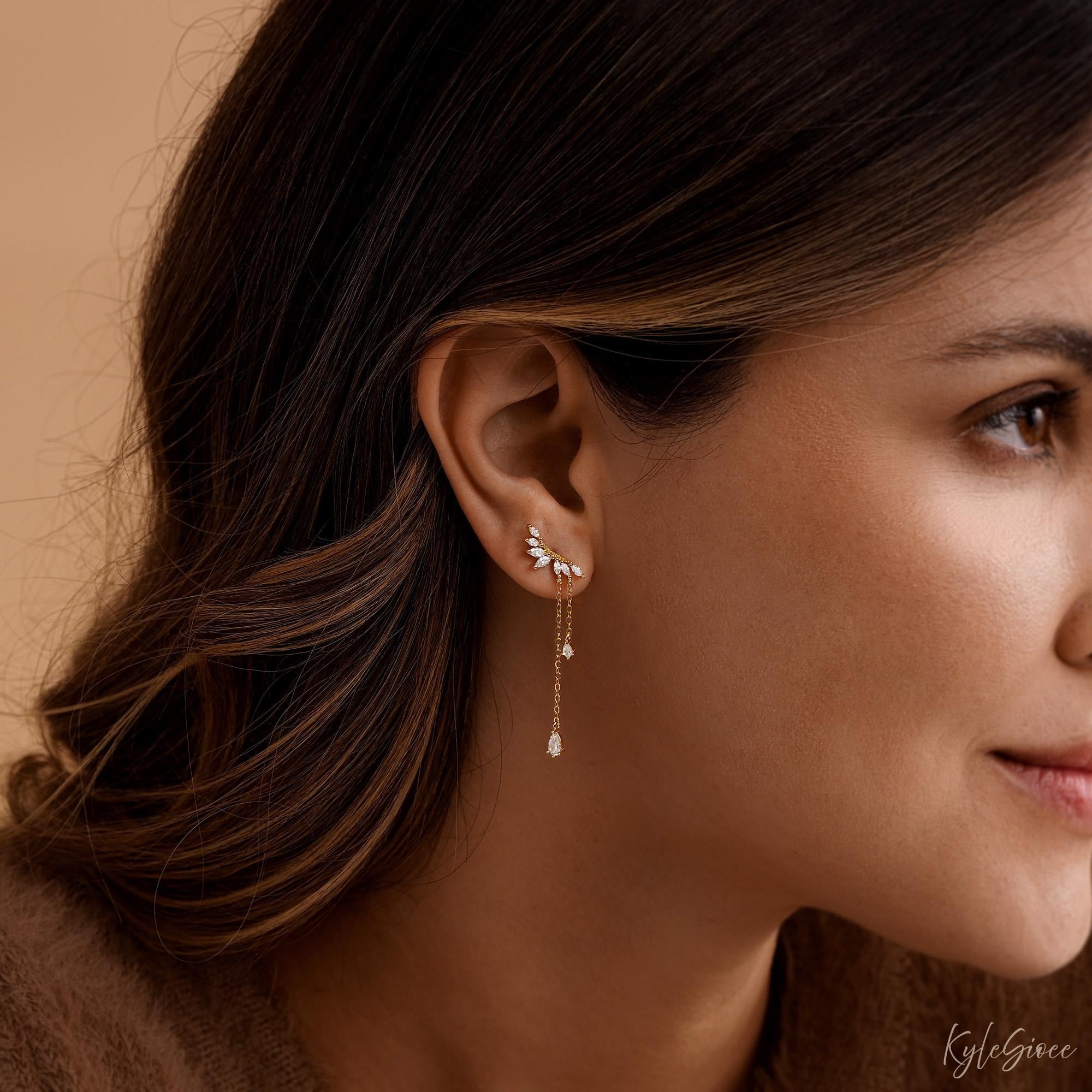 Dainty Diamond Dangle Drop Earrings, CZ Diamond Tassel Earrings, Sterling Silver Earrings, Wedding Jewelry, Bridesmaid Gifts,Christmas Gifts