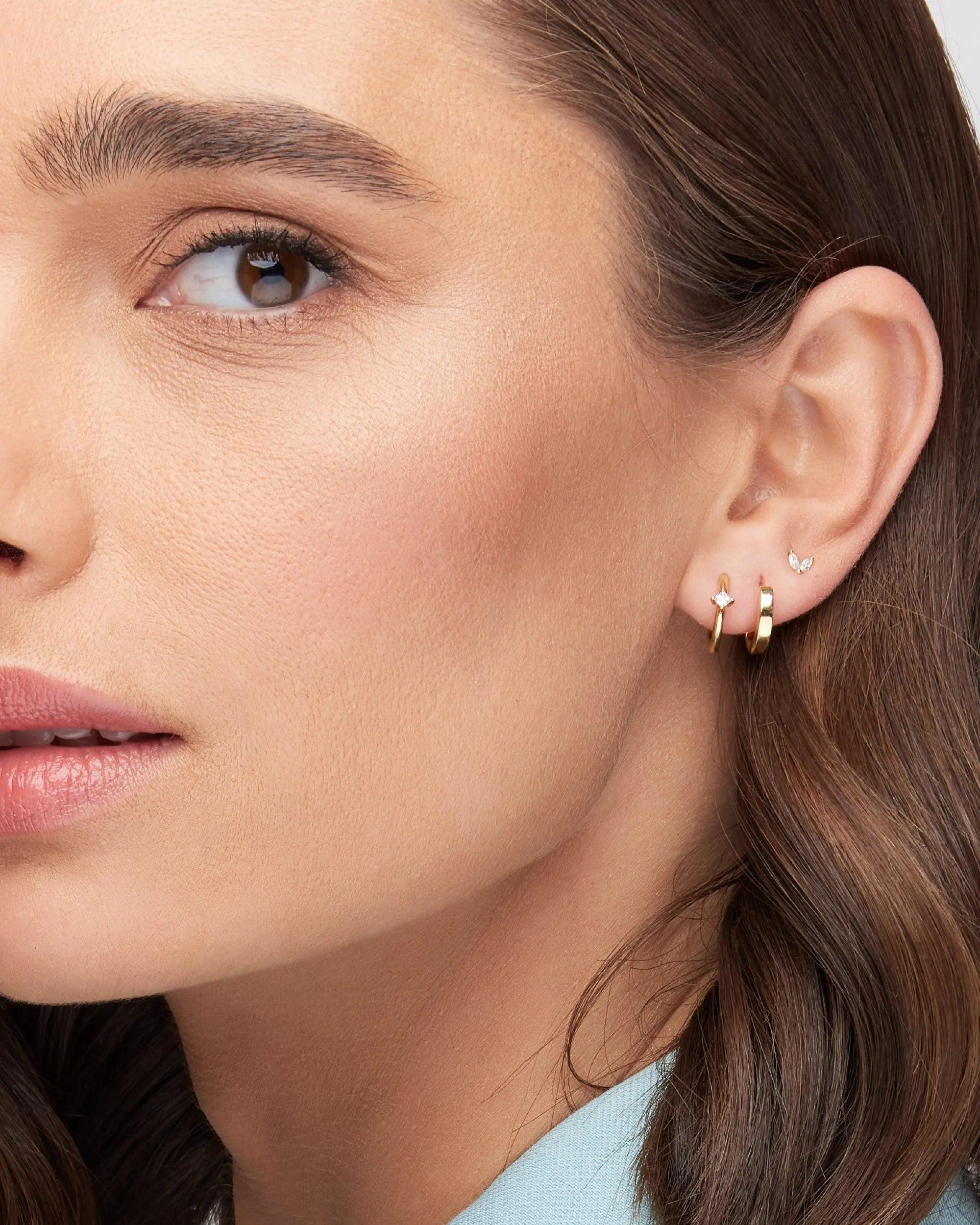 Dainty 925 Sterling Silver Gold CZ Diamond Huggie Hoop Earrings Set - Tiny Minimalist Design.