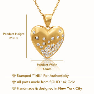 14K Solid Yellow Gold Heart Pendant, with 18" Cable Chain Necklace