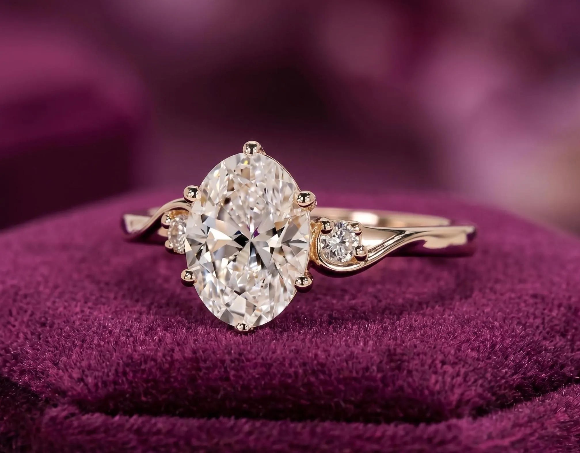 Oval Diamond Engagement Ring Genuine Lab Grown Diamond Ring Solid Gold 10K 14K 18K Ring Oval Proposal Ring 3 Stone Ring Anniversary Gifts