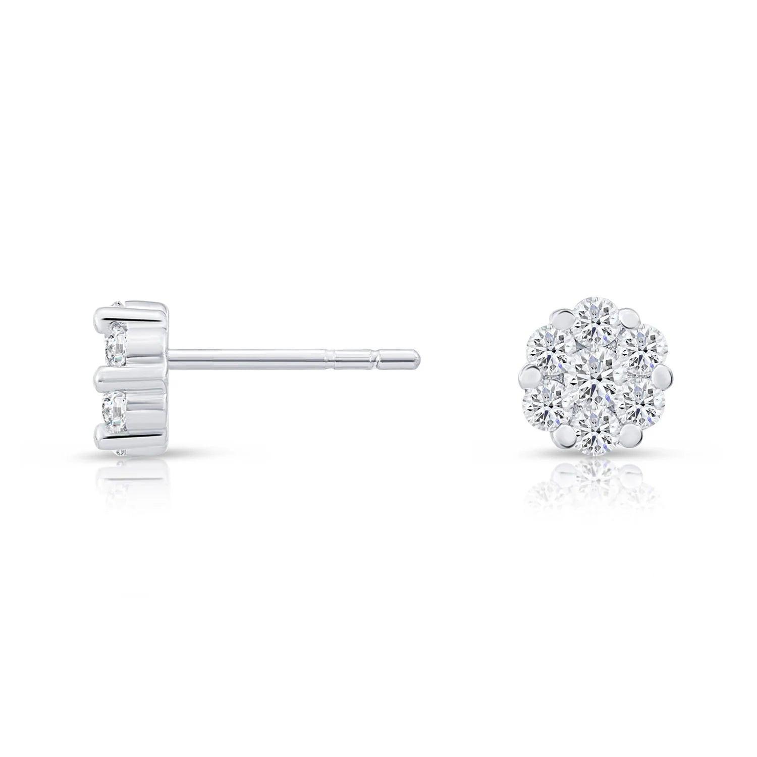 Stunning CZ Small Flower Stud Earrings in Elegant Sterling Silver.