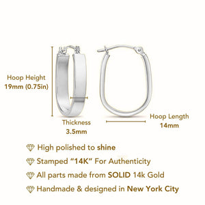 Stunning 14K White Gold Lightweight Rectangular Hoop Earrings for Ultimate Comfort.